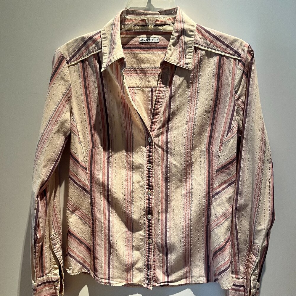 Ben Sherman pink/purple/metallic stripe button cotton blend Women's shirt Medium